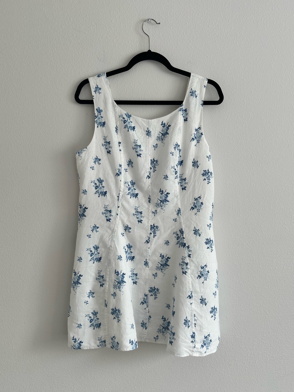 Reformation 100% Linen Coquette White Blue Floral Mini Dress Size 10 Euro Summer - Picture 2 of 9